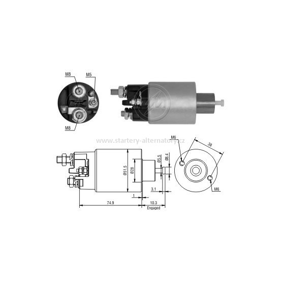Spínací cívka MITSUBISHI, startéry: MITSUBISHI M2T87671, OPEL 4500256 4502433 9160556 9198664, 12V
