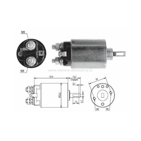Spínací cívka HITACHI 211417005 211417505 211417602 211437504 211437505 211437602 211447005, 12V
