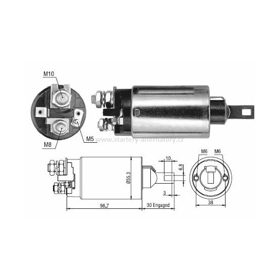 Spínací cívka MITSUBISHI M372X06971, FORD E5PZ11390A, ZM890, startéry: M3T90071, M3T90072